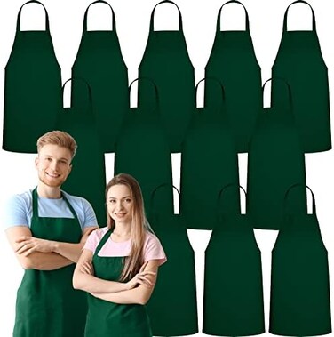 GREEN LIFESTYLE 12 Pack Bib Apron - Unisex Black Apron Bulk Machine Washable for Kitchen Crafting BBQ Drawing Outdoors.