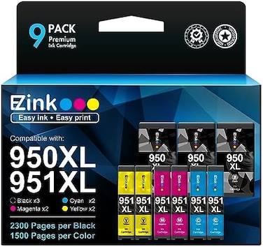 E-Z Ink Compatible Ink Cartridge Replacement for HP 950XL 951XL 950 XL 951 XL for OfficeJet Pro 8610 8600 8615 8620 8625 8100 276dw 251dw (3 Black, 2 Cyan, 2 Magenta, 2 Yellow,9 Combo Pack.