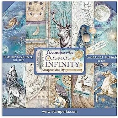 STAMPERIA Cosmos Paper Pad 10 Sheets 20. 3 x 20. 3 Inch (8" x 8"Double-Sided Multi-Colour, SBBS11.
