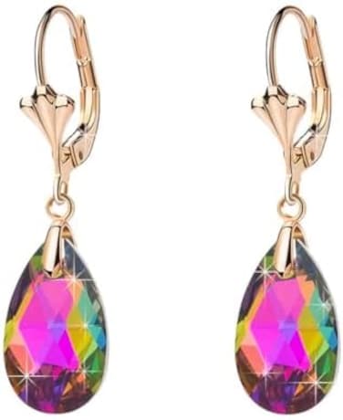 Austrian Crystal Teardrop Leverback Dangle Earrings for Women Fashion 14K Gold Plated Hypoallergenic Jewelry.
