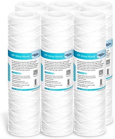 خرطوشة بديلة لفلتر مياه المنزل بالكامل من Membrane Solutions 20 Micron 10"x2.5" ملفوفة بخيط، فلاتر رواسب عالمية لمياه الآبار - عبوة من 6 قطع.