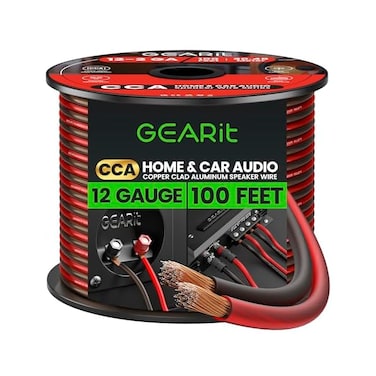 GearIT Pro Series 12 Gauge (2 x 4mm&sup2;Speaker Wire Cable (30. 4 Meters / 100 Feet/Black RedCCA Hifi Audio Speaker Cable Great Use for Car Audio and Home Theater Surround Sound Systems.