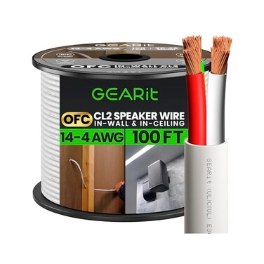 GearIT Pro Series 14 Gauge 4-Conductor (100 Feet / 30. 48 MetersCL2 Rated 14 AWG OFC Speaker Wire Rated for in-Wall Speaker Cable, White.