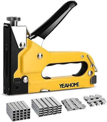 YEAHOME Upholstery Staple Gun Heavy Duty, YEAHOME 4-in-1 Stapler Gun with 4000 Staples, Manual Brad Nailer Power Adjustment Stapler Gun for Wood, Crafts, Carpentry - Yellow 4in1 W4000staples.