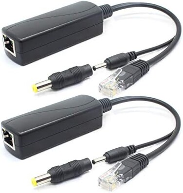 ANVISION 2-Pack 5V PoE Splitter, 48V to 5V 2. 4A Adapter, Plug 3. 5mm x 1. 35mm, 5. 5mm x 2. 1mm connector, IEEE 802. 3af Compliant, for IP Camera and more.