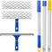 ITTAHO Squeegee for Window Cleaning,12"Squeegee and 11"Microfiber Scrubber Combi with Stainless Steel Pole,Extendable Squeegee Window Cleaner for Car,Sliding Door,Shower Glass Door-Swivel Style-2 Pads