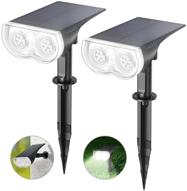 Linkind StarRay Solar Spot Lights Outdoor, IP67 Waterproof Dusk-to-Dawn Landscape Spotlights, 3 Modes Solar Lights Outdoor for Garden, Yard, Pathway (Daylight, 2 Pack.