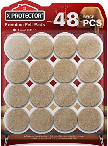 X-Protector Best Felt Furniture Pads - 48 Premium Chair Felt Pads Floor for Furniture Feet Wood Hardwood Floors - Protect Your Hard Floors. (Beige.