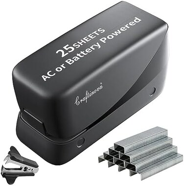 craftinova Electric Stapler, 25 Sheet Capacity,Including 2000 Staples ，Jam Free Stapler，Professional and Home Office Stapler，Battery not Included，AC or Battery Powered. （Black.