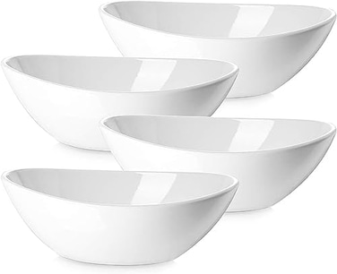 DOWAN 9. 25" Serving Bowls, Large Oval Serving Dishes for Wedding and Dinner Parties, 35 Oz for Salad, Side Dishes, Pasta, Oval Shape, MicrowaveDishwasher Safe, Set of 4, White.