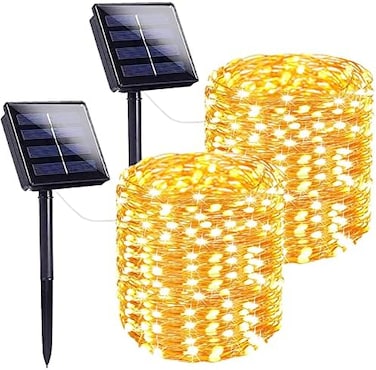 SANJICHA Solar Outdoor String Lights, 2 Pack Extra-Long 144FT 400LED Waterproof, Copper Wire with 8 Modes, Solar Twinkle Lights for Tree Garden Party Wedding Decor (Warm White.