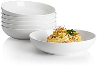 Sweese Large Salad Serving Bowls, 30 Ounce Porcelain White Pasta Plates Set of 6, 8. 4 Inch Pasta Bowls for Dinner, Salad - Microwave Dishwasher.
