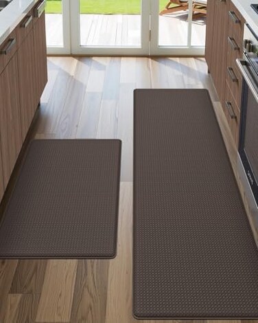 DEXI Kitchen Floor Mats Cushioned Anti Fatigue,17x2917x59, Standing Runner Rug Waterproof, Comfort Memory Foam Padded for Front Sink Laundry Set of 2, Brown.