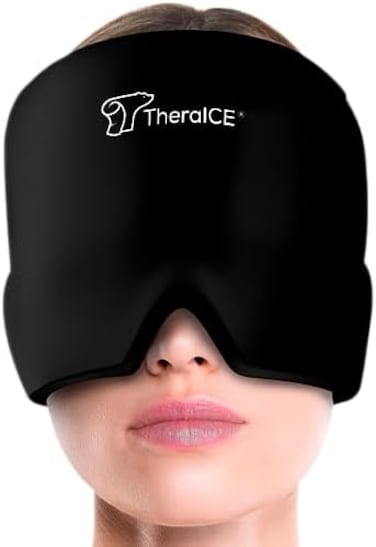TheraICE Rx Form Fitting Gel Ice Headache/Migraine Relief Hat, Cold Therapy Migraine Relief Mask, ComfortableStrechable Ice Pack Eye Mask for Puffy Eyes, Tension, SinusStress Relief.