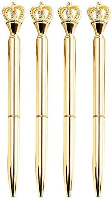 U Scinan Sun Kea U Scinan 4 PCS Crown Top Ballpoint Pen Classic Metal Ballpoint Pen Office Supplies Gift, Black Ink.
