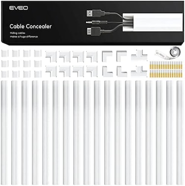 غطاء كابلات EVEO - غطاء كابلات جداري بطول 306 بوصة، مُخفي الكابلات، مُخفي أسلاك التلفزيون على الحائط. إدارة الكابلات، غطاء كابلات جداري، أغطية أسلاك للكابلات - 18X (الطول 17، العرض 0.95، الارتفاع 0.5