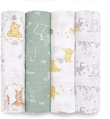 aden + anais adenanais Essentials Disney Baby Swaddle Blanket, Boutique Muslin Blankets for GirlsBoys, Baby Receiving Swaddles, Infant Swaddling Set, Perfect Shower Gifts, 4 Pack, WinnieFriends.
