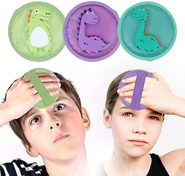 Hilph Kids Ice Packs for Boo Boos, Reusable Todder Ice Packs Hot Cold Compress with Soft Backing for Kids Injuries, 3 Packs Dinosaur HotCold Gel Pack for BumpsBruises, Wisdom Teeth.