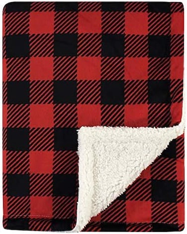 Hudson Baby Unisex Baby Plush Mink and Sherpa Blanket, Buffalo Plaid, One Size.
