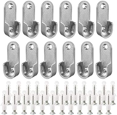 Alamic Oval Closet Rod End Supports with Mounting Screws for 15 x 30mm Rods - 12 Pack.