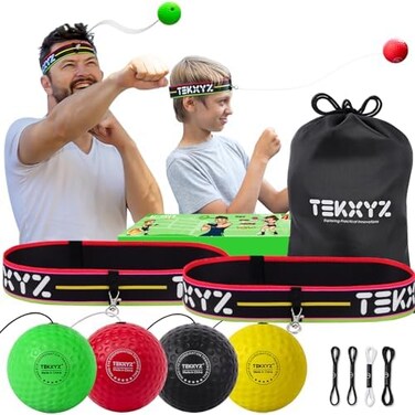 TEKXYZ Reflex Ball Family Pack, 4 Different Boxing Training Ball with Headband, Perfect for Reaction, Agility, Punching Speed, Fight Skill and Hand Eye Coordination Training.