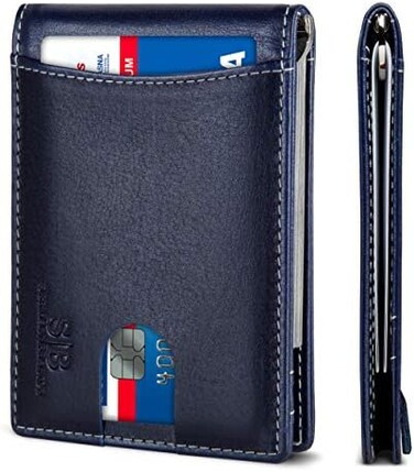 SERMAN BRANDS RFID Blocking Slim Bifold Genuine Leather Minimalist Front Pocket Wallets for Men with Money Clip Thin Mens.