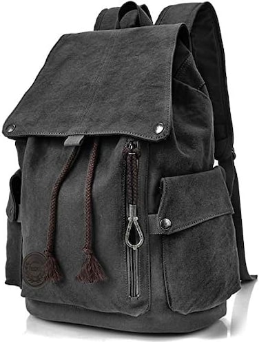 FQQF FH Canvas Backpack Vintage Backpack Black Daypack for Men Women Laptop Travel Rucksack.