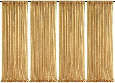 SoarDream Sequin Backdrop Curtain 4 Pcs 2ftx8ft Wedding Ceremony Background Backdrop Glitter Shimmer Fabric Gold Backdrop Drapes.