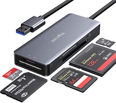 ZIYUETEK USB CF Card Reader 5 in 1 USB 3. 0 Memory Card Reader Adapter 5Gbps Read 5 Cards Simultaneously for SDXC SDHC SD Micro SDXC Micro SD Micro SDHC M2 MS CF and UHS-I Card (Grey.