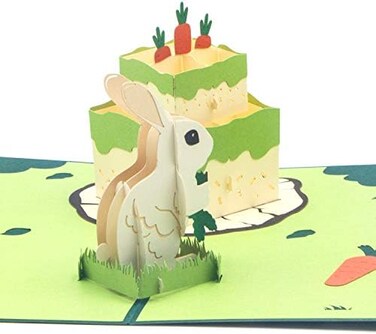 Ribbli Rabbit Cake Handmade 3D Pop Up Card,Greeting Card,Happy Birthday Card,Animal Card,Bunny Card,Cake Card,For Her,Women,Mom,Wife,Sister,Daughter,Grandma,Friend,with Envelope.