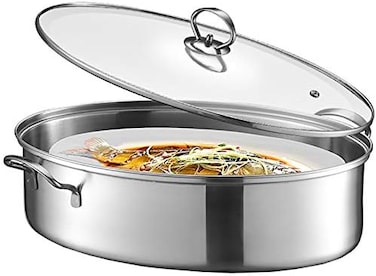Eglaf 8Qt Stainless Steel Fish Steamer - Multi-Use Oval Cookware with Rack, Ceramic Pan, Chuck - Stockpot for Steaming Fish, Boiling Soup.