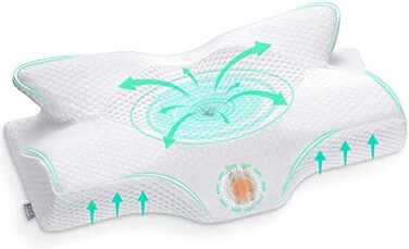 Elviros Cervical Memory Foam Pillows for Neck and Shoulder Pain, Ergonomic Orthopedic Sleeping Support Pillow for Side Sleepers, Back and Stomach Sleepers (Soft.
