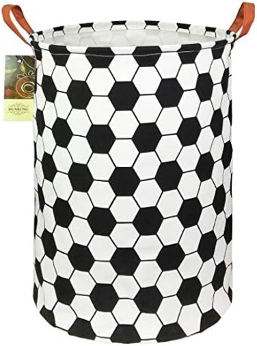 HUNRUNG Laundry Hamper,Large Canvas Fabric Lightweight Storage Basket Toy Organizer Dirty Clothes Collapsible Waterproof for College Dorms, Children Bedroom,Bathroom（Roud-Football.