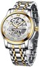 A ALPS Men&rsquo;s Watch Black Mechanical Stainless Steel Skeleton Waterproof Automatic Self-Winding Roman Numerals Diamond Dial Wrist Watch.