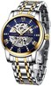 A ALPS Men&rsquo;s Watch Black Mechanical Stainless Steel Skeleton Waterproof Automatic Self-Winding Roman Numerals Diamond Dial Wrist Watch.