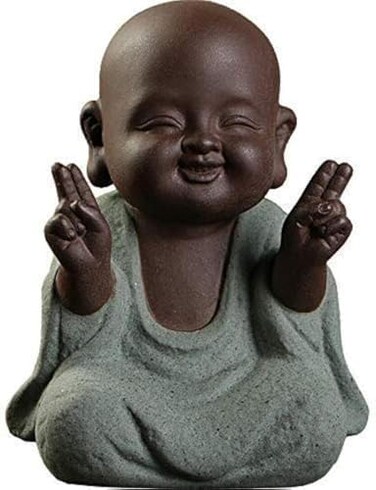 Kingzhuo Ceramic Tiny Cute Buddha Statue Monk Figurine Creative Baby Buddha Crafts Adorable Ornaments Classic Delicate Ceramic Arts and Crafts Small (7 x 10 CM(Green.