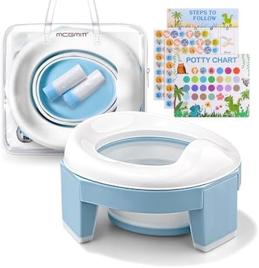 MCGMITT Portable Potty Training Seat for Toddler Kids - Foldable Training Toilet for Travel with Travel Bag and Storage Bag (Blue.