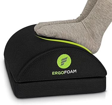 ErgoFoam Foot Rest for Under Desk at Work - Chiropractor Endorsed 2in1 Adjustable Premium Under Desk Footrest - Ergonomic Desk Foot Rest with High-Density Compression-Resistant Soft Foam (Black, Mesh.