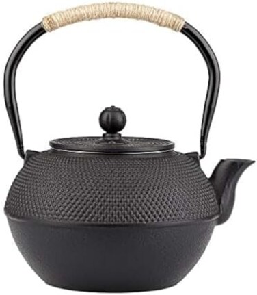 YJX Cast Iron Tea pot, Japanese Tetsubin Tea Kettle Durable Cast Iron Teapot with Tea strainer and a Fully Enameled Interior (1200ml.