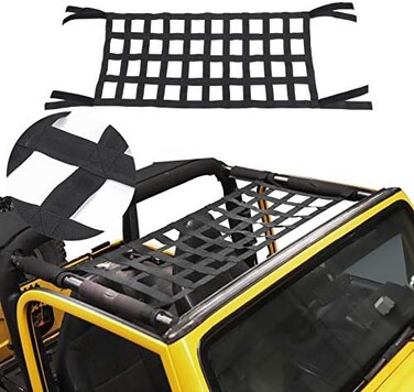 CheroCar Mesh Cargo Net, Auto Roof Net Hammock for Jeep Wrangler YJ TJ JK JKU JL JLU JT 1987-2021.