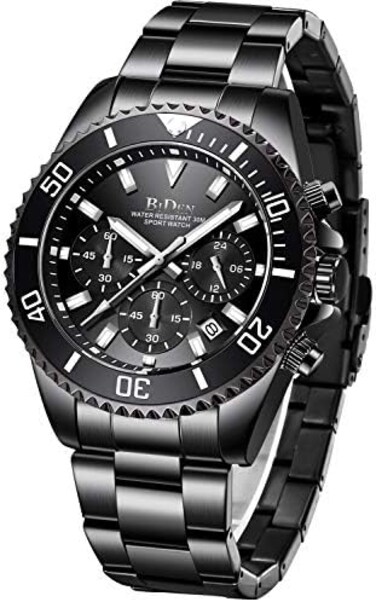 BIDEN Mens Watches Chronograph Stainless Steel Waterproof Date Analog Quartz Watch Business Casual Fashion Wrist Watches for Men.
