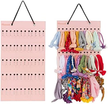 PACMAXI Baby Headband Organizer,Headband Holder for Baby Girl, Large Capacity Hair Bows Clips Hanging Organizer (Pink, Pink, Medium.
