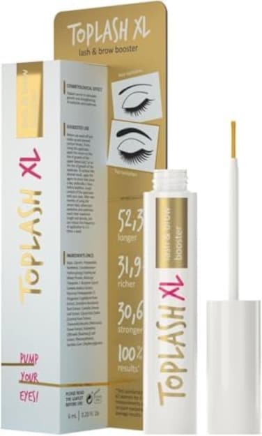 Toplash XL Lash and Brow Booster, Growth Serum with Eyelash and Eyebrow Enhancer, Promotes Stronger, Thicker, Healthier Lashes with Botanicals and Peptides.