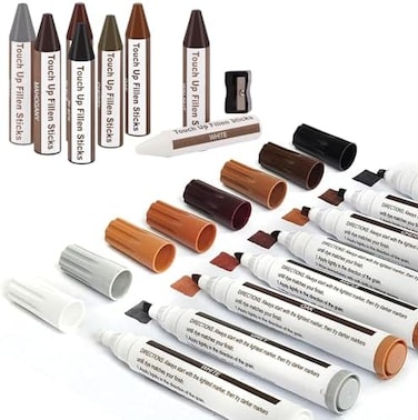 SEISSO Wood Furniture Touch Up Repair Kit Sticks and Markers for Wood Floors, Stains, Tables, Desks, Used for Any Wood, 17PCS Set.