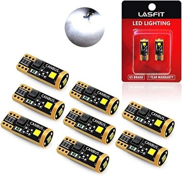 مصباح LASFIT 194 LED أبيض 6000K، مصابيح بديلة T10 168 2825 W5W LED، لإضاءة القبة، وإضاءة الباب، وإضاءة الترحيب، وإضاءة لوحة الترخيص، وإضاءة صندوق السيارة، فائق السطوع (عبوة من 8 مصابيح).