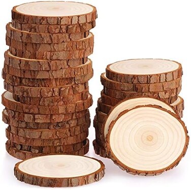 Fuyit Natural Wood Slices 30 Pcs 2. 8-3. 1 Inches Unfinished Wood Craft Kit Undrilled Wooden Circles Without Hole Tree Slice with Bark for Arts Painting Christmas Ornaments DIY Crafts.