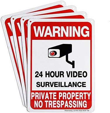 Sheenwang 4-Pack Private Property No Trespassing Sign, Video Surveillance Signs Outdoor, UV Printed. 040 Mil Rust Free Aluminum 10 x 7 in, Security Camera Sign for Home, Business, Driveway Alert, CCTV