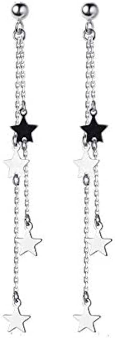 NewZenro Tassel Star Threader Chain S925 Sterling Silver Long Dangle Drop Earrings for Women Elegant Cute Ball Stud Dangling Hanging Fashion Lucky Star Lightweight Hypoallergenic Jewelry Gifts Birthda