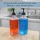 Cornucopia Brands Glass Pump Soap Dispenser Bottles (Set of 2, 16oz; Clear Glass Pre-Labeled in Decorative Script with Hands and Dishes, BPA-Free Black Plastic Pump Tops.