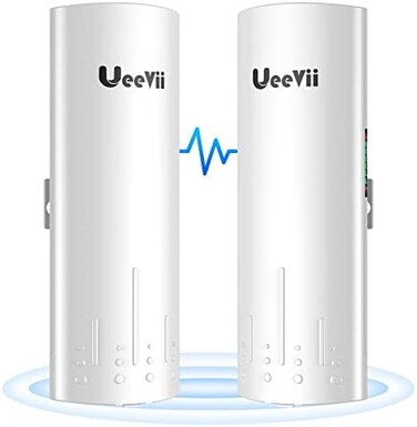 UeeVii Wireless Bridge, 5. 8G Outdoor CPE Point to Point Long Range Access with 14DBi High Gain 22 Mimo Antenna, PoE Adapter, 2 RJ45 LAN Ethernet Port, 2-Pack, for Personal Computer.